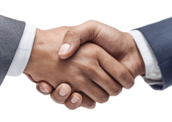 Close-up of two hands clasped in a firm handshake, showcasing teamwork and agreement