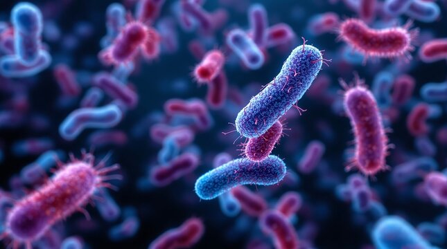 Microscopic view of bacteria cells microbiology science research medical infection disease healthcare concept