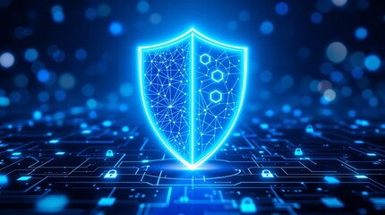 Cyber security shield digital protection network safety data privacy technology concept illustration background