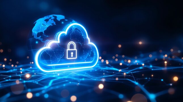 Secure cloud computing services and data protection with global network technology concept design
