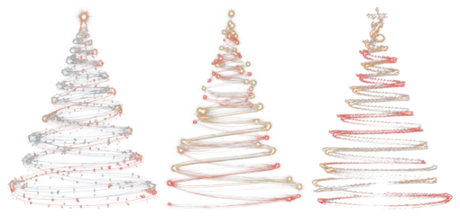 PNG Festive spiral Christmas trees element set, transparent background