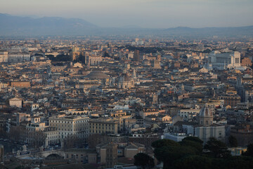 The Vatican and city of Rome as seen from the dome of the Basilica at sunset