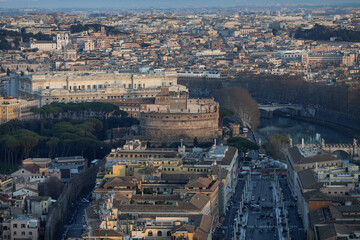 The Vatican and city of Rome as seen from the dome of the Basilica at sunset