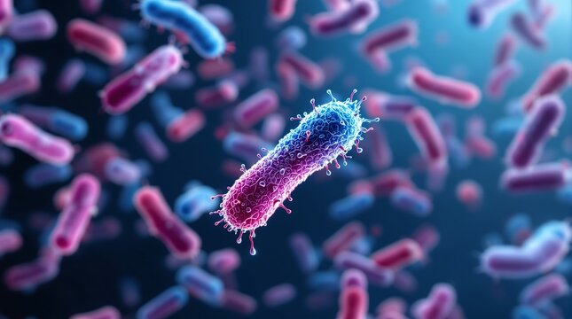 Bacteria cells microscopic view science and medical research microbiology pathogen infection disease biology 3d render