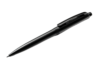 Sleek black pen angled on a black background, highlighting its design