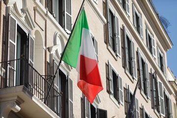 Italian flag on the streets of Rome, Italy.