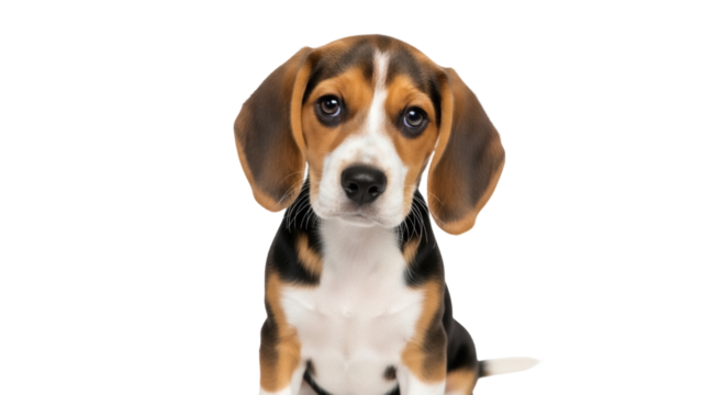 Adorable beagle puppy PNG isolated on transparent background, cute dog with brown and black fur for pet-related designs