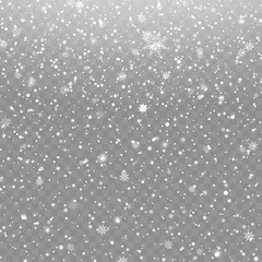 Realistic Falling White Snow Overlay Texture on Transparent Background. Vector