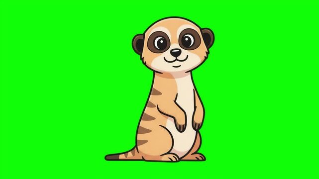 Cute Cartoon Meerkat Standing Up Green Screen Animation Loopable Chroma Key Background