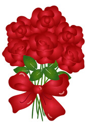Illustration of Red Rose Bouquet with Ribbon Watercolor Hand Drawn Style