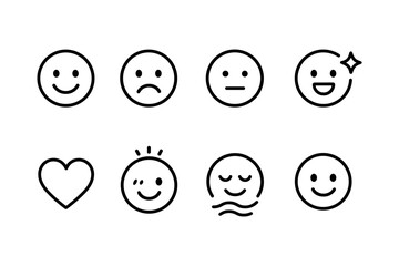 Obraz premium Minimalist emoji icon set: happy, sad, and more emotions in linear style