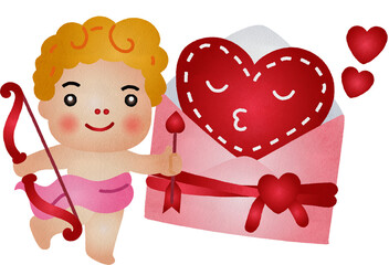 Cartoon Cupid with Love Letter Illustration Watercolor Hand Drawn Style