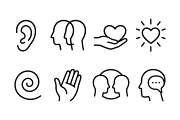 Obraz premium Simple line icons representing communication, empathy, listening, and connection