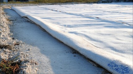 Obraz premium White Fabric Cover on Ground for Protection Against Weather Elements on Construction Site in Bright Sunlight