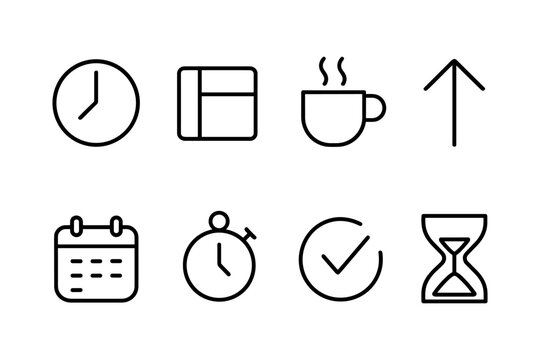 Simple linear icons for productivity and time management