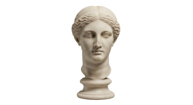Antique marble bust of a woman isolated PNG, classical sculpture on transparent background for art history and design projects