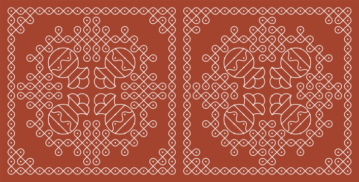 Pongal special pulli kolam, dotted rangoli set. Indian Traditional home decor folk art vector illustration.