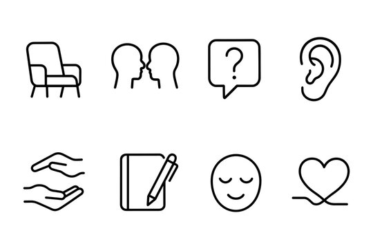 Simple line icons for communication, relaxation, and emotional well-being