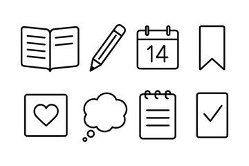 Essential linear icons for note taking and organization in minimalist style