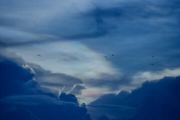 The cloud has rainbow colors.