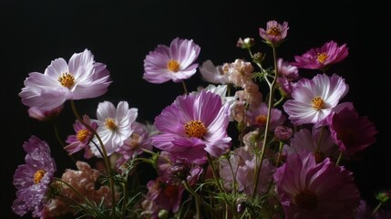 A bouquet of flowers with pink and white petals. The flowers are arranged in a vase and are in full bloom. Concept of beauty and freshness, as the flowers are vibrant and colorful