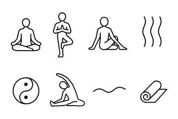 Minimalist yoga icons set for wellness and relaxation themes