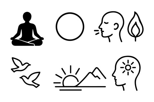 Mindfulness and nature icons: meditation, wellness, and serenity themes