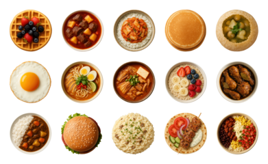 PNG Assorted international dishes displayed element set, transparent background