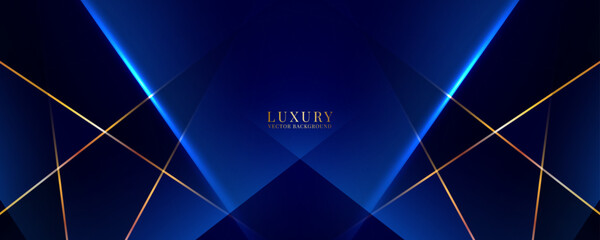 3D blue luxury abstract background overlap layer on dark space with golden polygon lines effect decoration. Modern graphic design element cutout style concept for web, flyer, card, or brochure cover