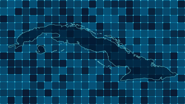 Modern Digital grid map illustration of Cuba Technology geography background