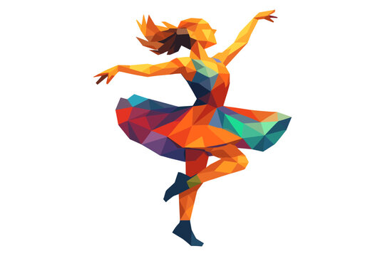 Colorful polygonal dancer in motion art