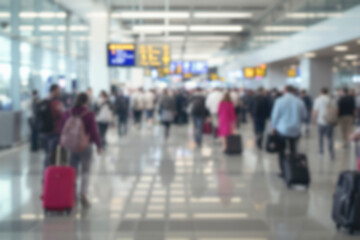 blurred people waiting for the flight departure in airport. Defocused image of an airport.