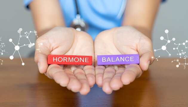 Medical concept of hormone balance. Hormonal therapy. Hormones treatment innovation , therapy