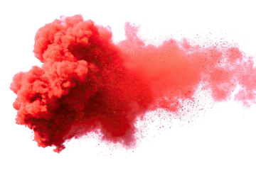 A billowing cloud of red smoke, dense in the center and fading at the edges, on black