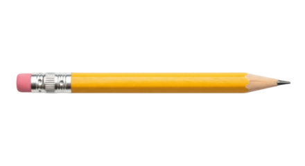 Yellow pencil with eraser isolated PNG, writing instrument for school and office supplies on transparent background