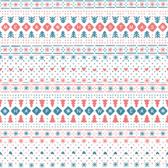 merry christmas. happy new year. winter hand drawn repetitive background. blue and red christmas ornament. vector seamless pattern. fabric swatch. wrapping paper. textile template. greeting card