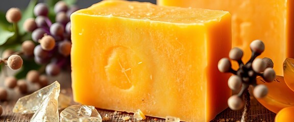 Fragrant soap slice, close-up view showing texture and detail, slice, wellness