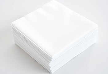 Stack of pristine white paper napkins, square shape, soft texture, elegant, dinner