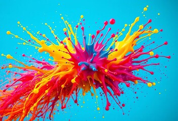 Vibrant paint splash exploding outwards, colorful droplets,  movement,  paint texture