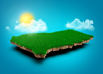 Ghana Map Soil Land Geology Cross Section With Green Grass And Rock Ground Texture 3d illustration