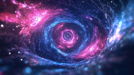 Abstract cosmic wormhole background with swirling pink and blue nebula clouds