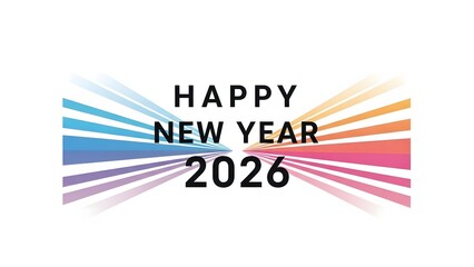 Happy New Year 2026 graphic with colorful rays.