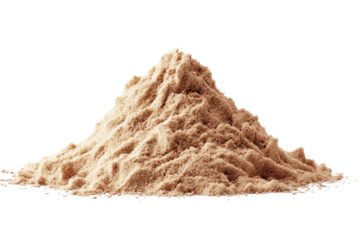 A mound of light brown powder, isolated on a black background, finely textured