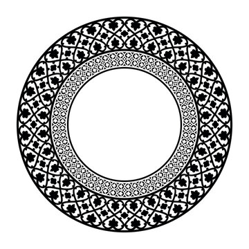 Oriental vector round frame. Black and white ornament in ethnic style. Islam, Arabic, Indian, ottoman motifs. Template for laser cutting, engraving, ceramic, plate, wedding Invitation, Scrapbooking