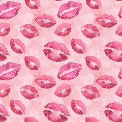 Romantic pink lip print on a soft pastel background. Perfect for Valentine's Day design and decoration