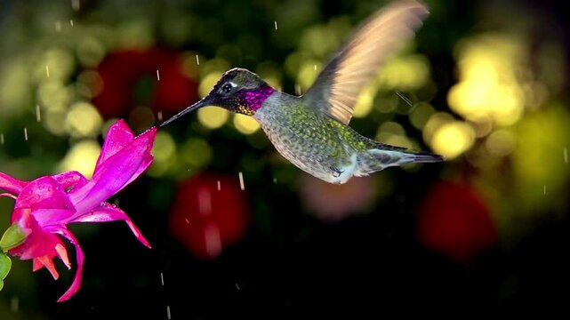 hummingbird feeding on flower While Flying In 4k video 