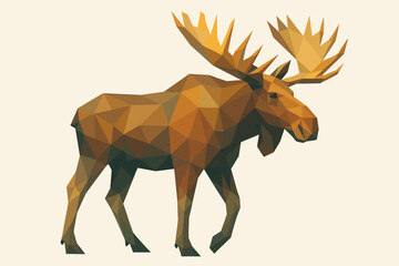 Obraz premium Geometric moose in low poly design with beige background