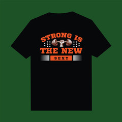 Orange text strong is the new sexy with dumbbell graphic