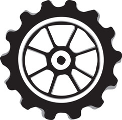 Fototapeta premium Black gear with white background isolated on white background A detailed illustration of a black gear set against a white backdrop. The gear's design is intricate, showcasing precision and mechanical 