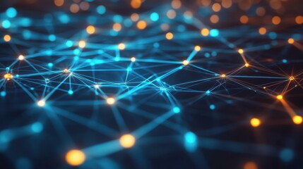 Abstract network background with glowing nodes and connections in blue and gold
